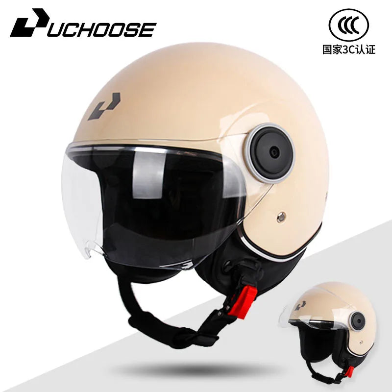 UCHOOSE 3/4 Open Face Motorcycle Helmets With For Men Women Vintage  Moto Bike Cascos Scooter Protective helmets