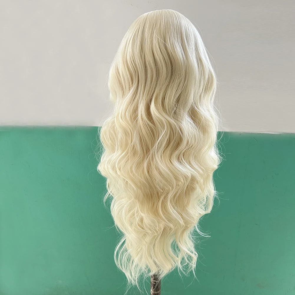 AIMEYA Blonde Wig Synthetic Lace Wigs for Women Natural Hairline Synthetic Lace Frontal Wig Preplucked Wavy Wigs Cosplay Use