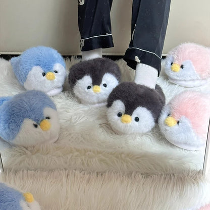 Cute Cartoon Penguin Cotton Slippers Package with Plush Thick Bottom Non-slip Soft Bottom Home Shoes Winter Ladies Indoor Warmth