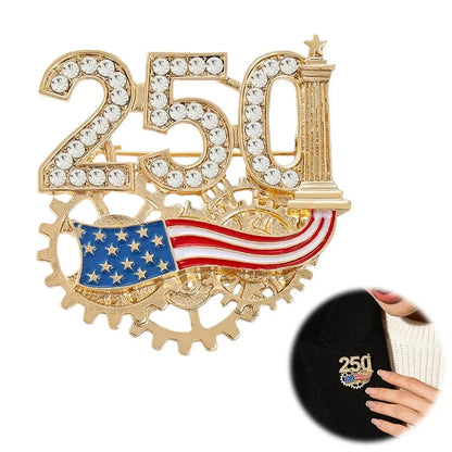 USA 250th Anniversary Brooch Rhinestone 250 Flag Pin Alloy Badge For Independence Day Patriotic Gift Decorative Clothes