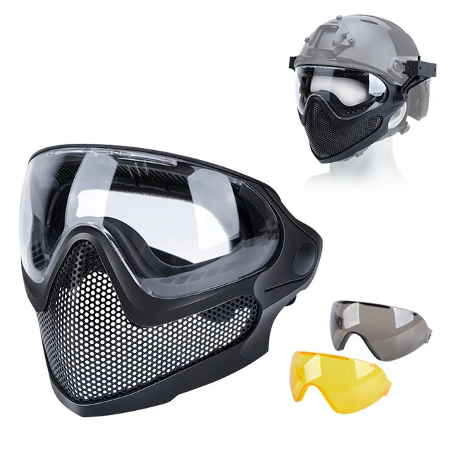 Tactical Full Face Mask Paintball Airsoft Cs Shooting Steel Mesh Breathable Protective Head/ Helmet Wearing Masks Hunting Gear