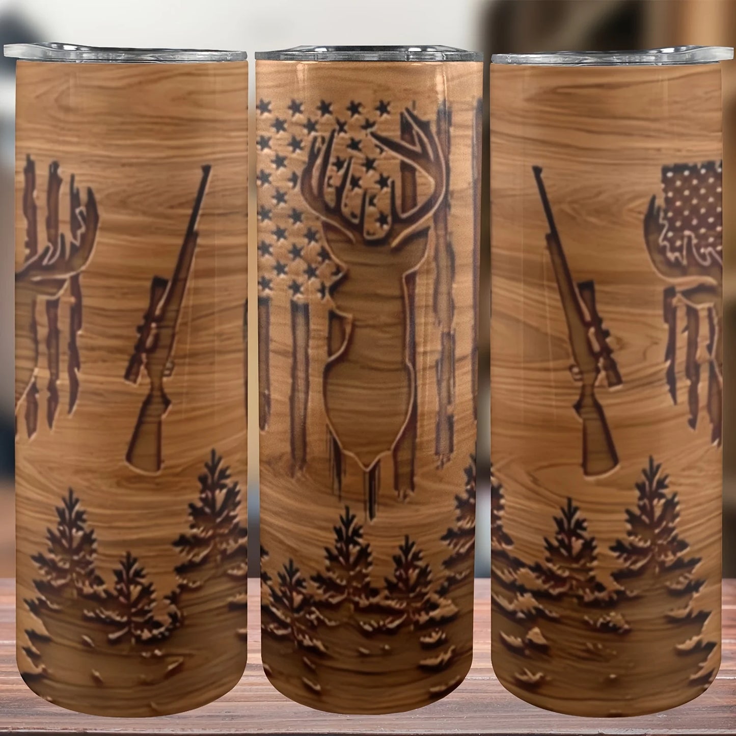 20oz Deer Hunting 3D Print Insulated Skinny Tumbler with Straw and Lid | 304 Stainless Steel Travel Coffee Cup | Festival Gift f