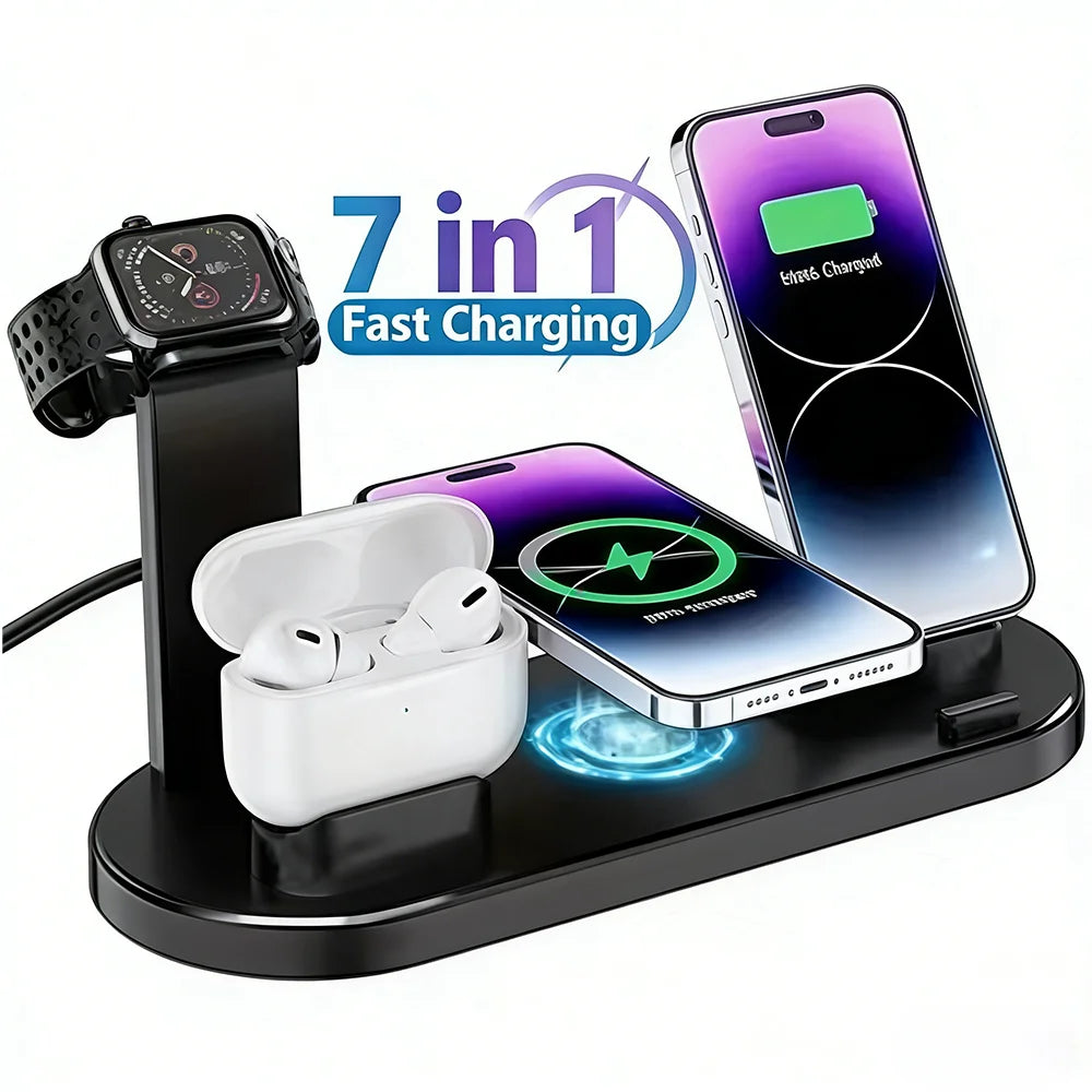 30W 7 in 1 Wireless Charger Stand Pad For iPhone 17- 11 XR Apple Watch Airpods Pro iWatch 8 7 6 Fast Charging Dock Station