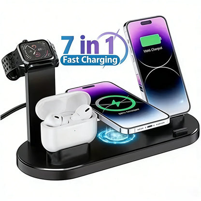 30W 7 in 1 Wireless Charger Stand Pad For iPhone 17- 11 XR Apple Watch Airpods Pro iWatch 8 7 6 Fast Charging Dock Station