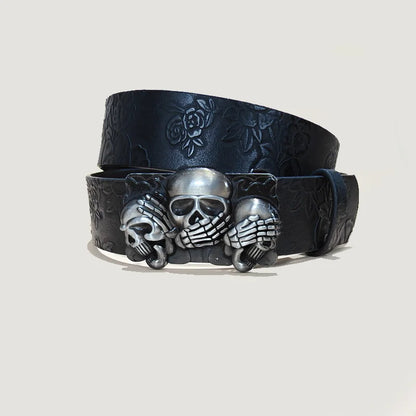 Punk Skull Plus size Leather Belt For women and men Harajuku Gothic Y2K Embossed Skeleton Hand Decoration Halloween Accessories