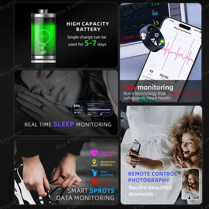 2025 New Smart Ring ECG Detection Blood Pressure,Heart Rate Ring,Body Temperature Monitor Waterproof GPS Tracking Men Women Ring