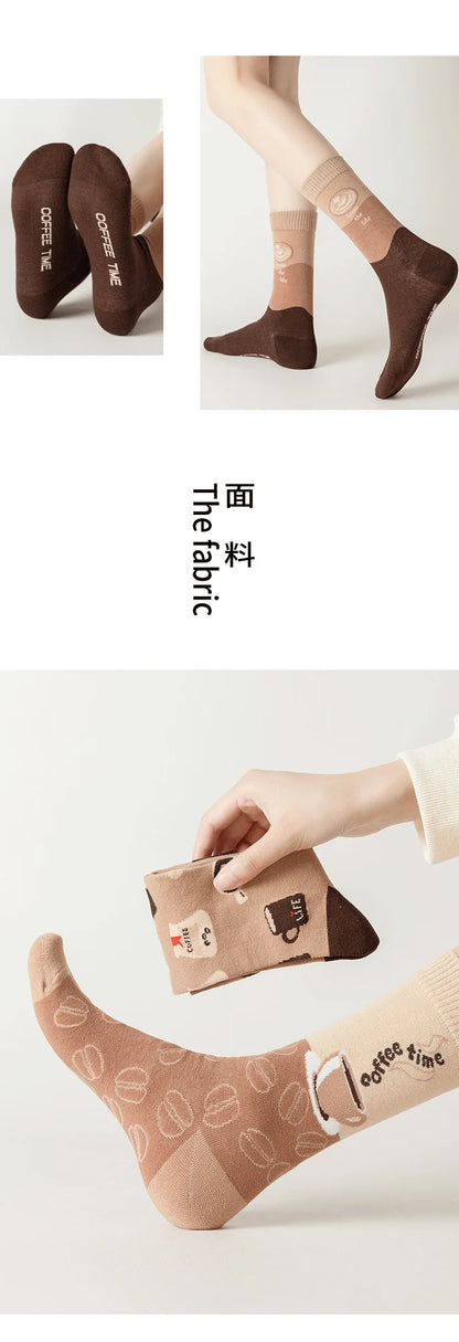 Good quality Best-selling Novelty Socks Women Spring Autumn Fashion Classic Cartoon Letter Coffee Creative Casual Stockings