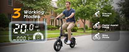 VIPDRIVE Zypho Adult Electric Bike, 500W peak motor, 36V 7.8Ah battery, 14"Tire Commuter E-Bike,20MPH,UL2849, 1-Year Warranty