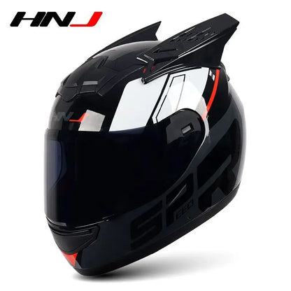 HNJ Men Motorcycle Helmet Women Full Face Helmet Riding Personality Horn Pink Helmet DOT Certification casco moto