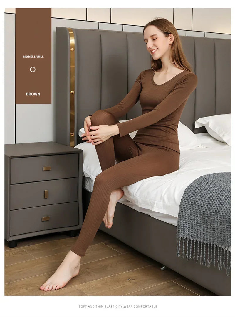 Warm Women's Thermal Underwear Sexy Ladies Intimates Long Johns Women Shaped Sets Female Middle Collar Thermal Shaping Clothes