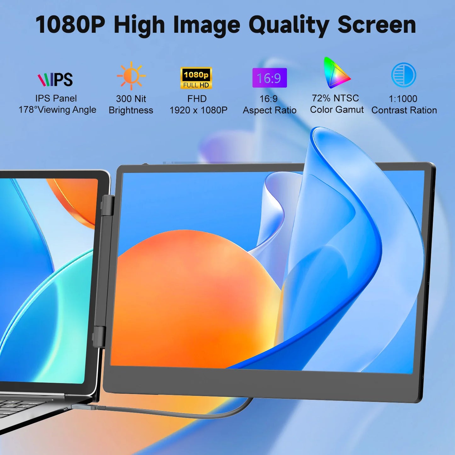14'' S3 Triple Screen Gaming Portable FHD IPS Foldable Holder With Dual Extendable Arms Type-C Interface