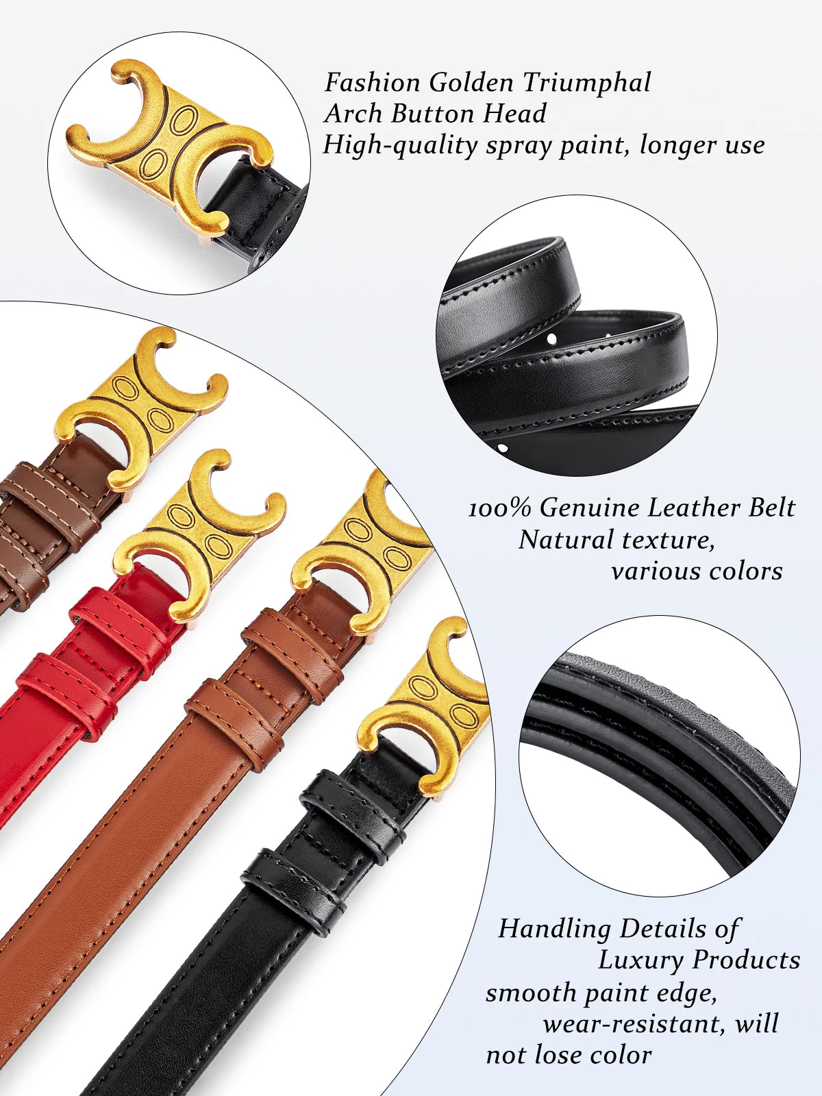 Luxury Women's Belt, Gold Buckle, Genuine Leather Belt, Fashion Style  Match with Jeans, Skirts, Top Quality Belt for Women