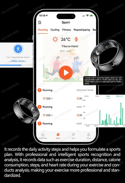 New ECG Smart Ring Men Women Bluetooth Blood Heart Rate Blood Oxygen Health Monitoring Multi Sports 5ATM Waterproof smartring