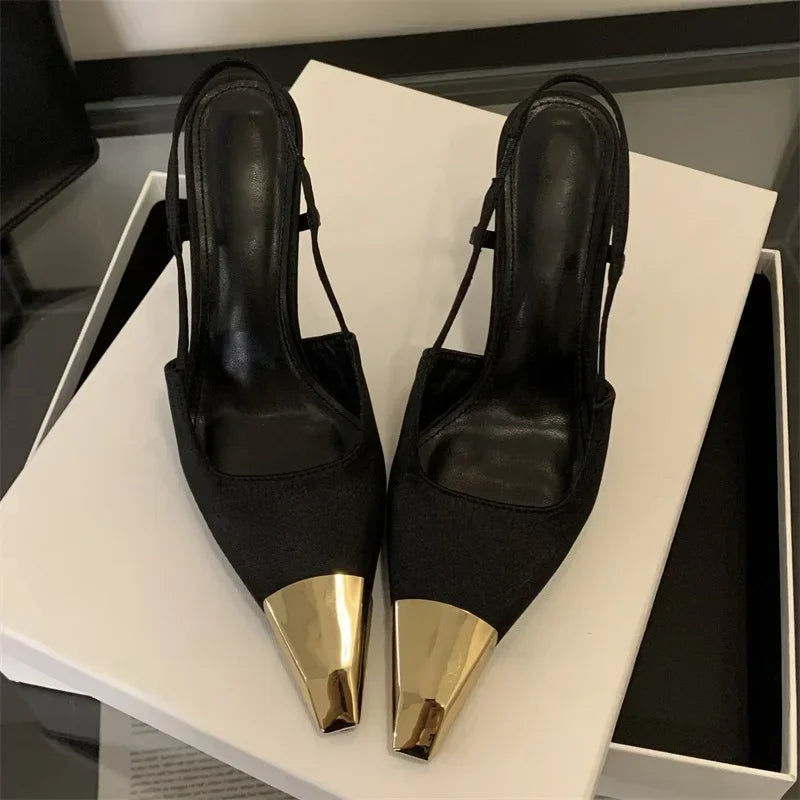 Street Style Pointed Toe Women Pumps Fashion Slingbacks Thin High Heels Elegant Stripper Prom Ladies Sandals Shoes