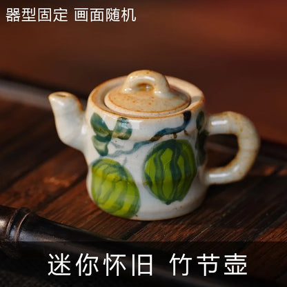 Mini Hand-Painted Ceramic Teapot Jingdezhen Hand- Pulled Tea Pet Micro Landscape Decorative Item Kitchen Dining Bar Essential
