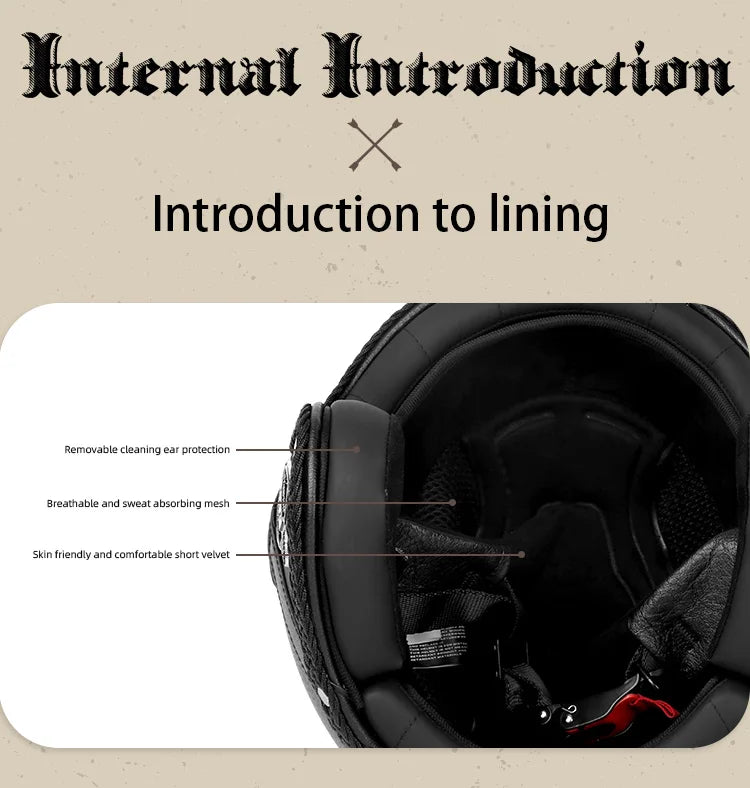 Retro motorcycle helmet, electric scooter 3/4 helmet, lightweight and breathable, suitable for all seasons