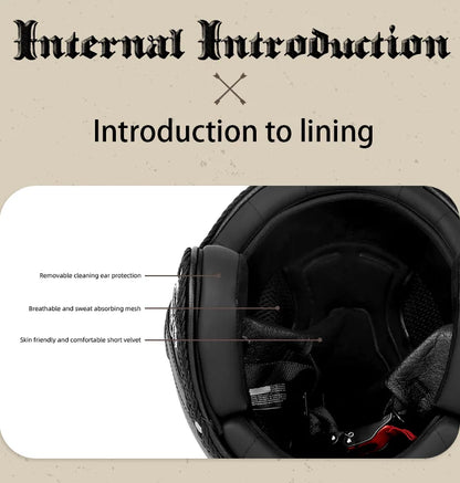 Retro motorcycle helmet, electric scooter 3/4 helmet, lightweight and breathable, suitable for all seasons