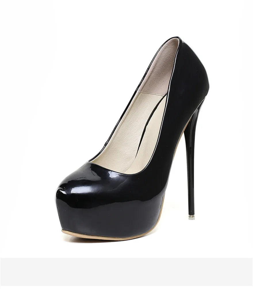 Big Size 35-47 Patent Leather Red Wedding Shoes 2025 Women Round Toe Super High Heels 16cm Pumps Sexy Platform Party Shoes Woman