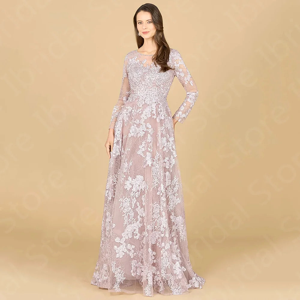 Vintage Dark Teal Mother Gowns for Wedding Women 2024 Lace Mother of the Groom Dress Long Sleeves Wedding Party Dresses Pink