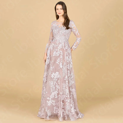 Vintage Dark Teal Mother Gowns for Wedding Women 2024 Lace Mother of the Groom Dress Long Sleeves Wedding Party Dresses Pink