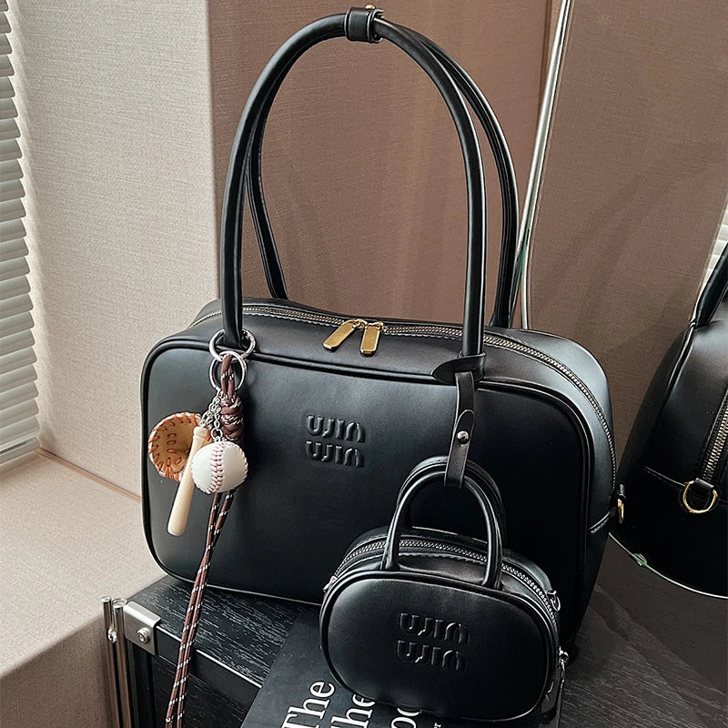 Women's Fashion Bowling Tote Handbags And Purses Retro Shoulder Crossbody Bags Quality Leather Ladies Messenger Bag Mini Purse