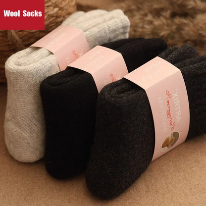 5 Pairs Winter Super Thicker Warm Socks Wool Women Socks New Solid Merino Wool Socks Against Cold Snow Men Terry Sock Size 36-42