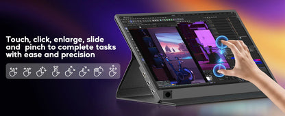 Amoudo 14 Inch Touch Portable Monitor 1920 X 1080P Second Screen FHD Lightweight Thin USB Type-C Mini HDMI Extend Screen