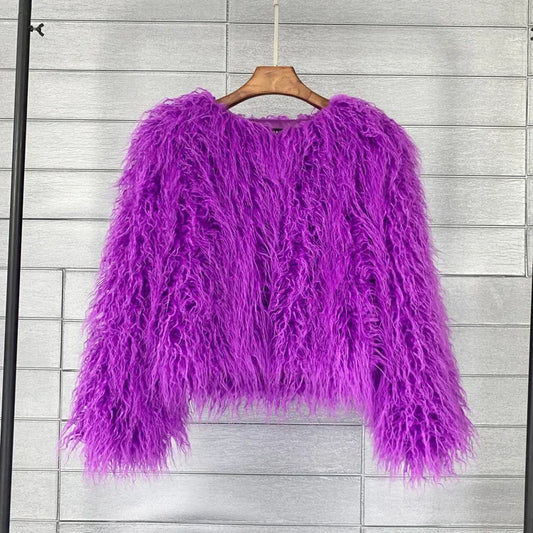 Women's Faux Fur Cropped Jacket, Luxurious Korean Style Shearling Coat, Solid Color Winter Fashion Outwear