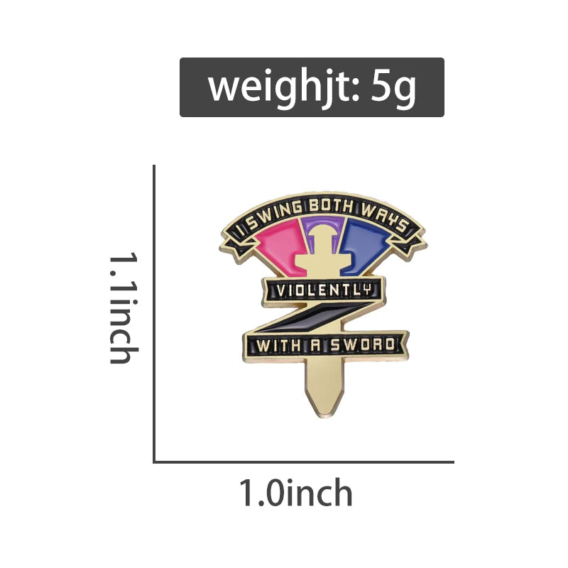 LGBT Rainbow Enamel Pins Bisexual Swing Both Ways Violently With A Sword Pride Brooches Lapel Badges Jewelry Gift for Friends