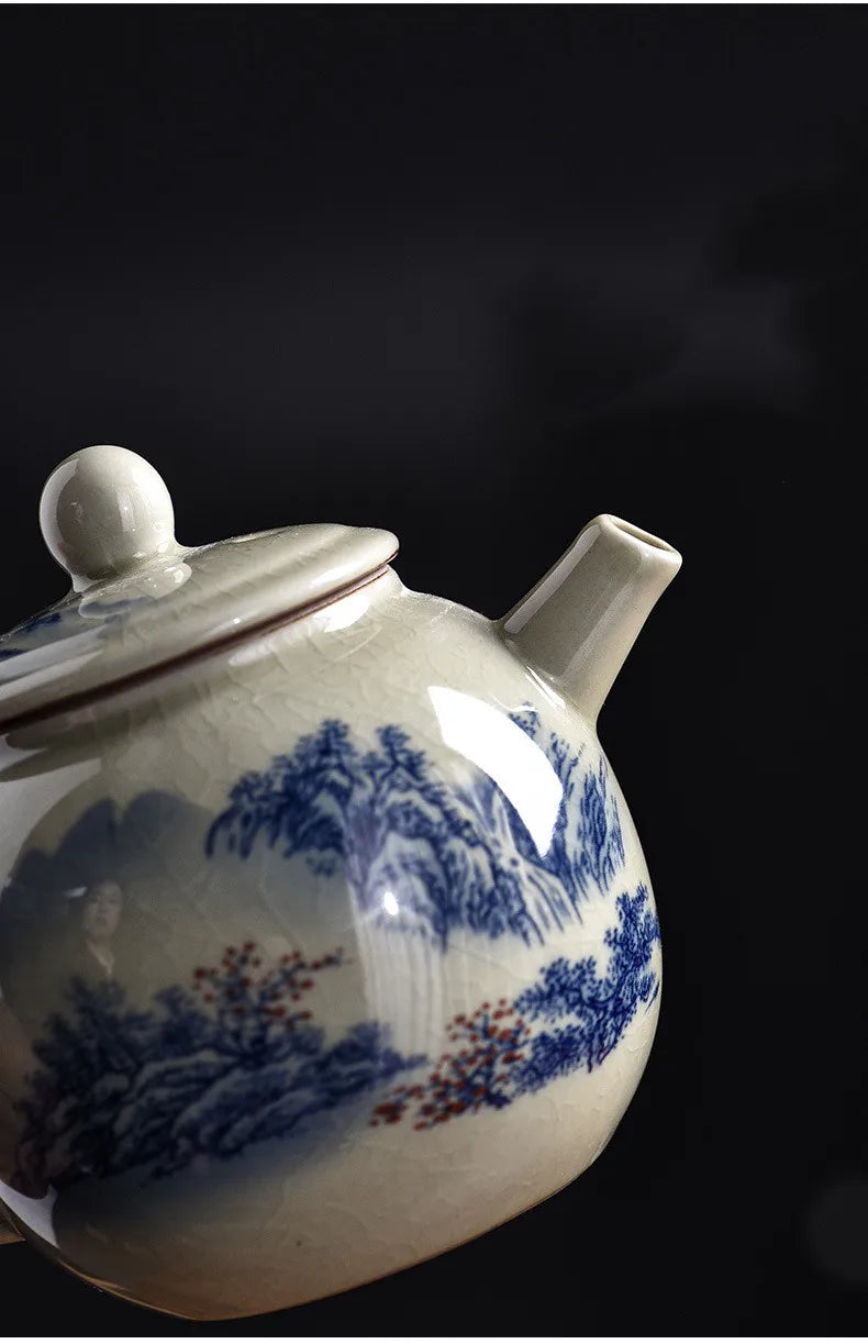 200ML Chinese Ceramic Teapot Ru Kiln Ice Crack Glaze Can Raise Tea Kettle Handmade Porcelain Teaware Household Tea Pots