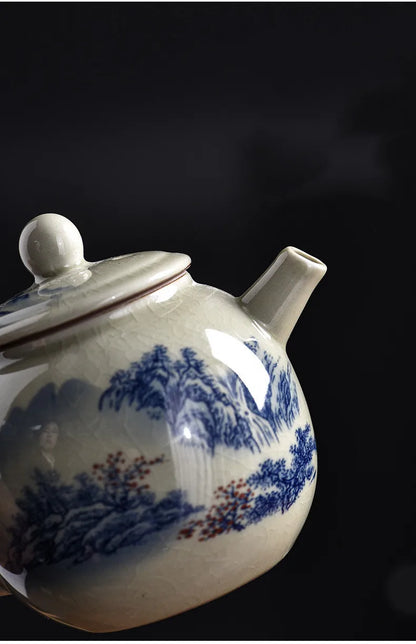 200ML Chinese Ceramic Teapot Ru Kiln Ice Crack Glaze Can Raise Tea Kettle Handmade Porcelain Teaware Household Tea Pots
