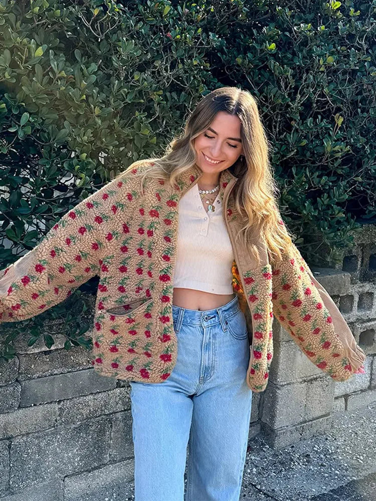 Fashion Lambswool Women's Coats Patchwork Long Sleeve Zipper Pocket Female Parka Jacket 2025 Autumn New Arrival Lady Outerwear