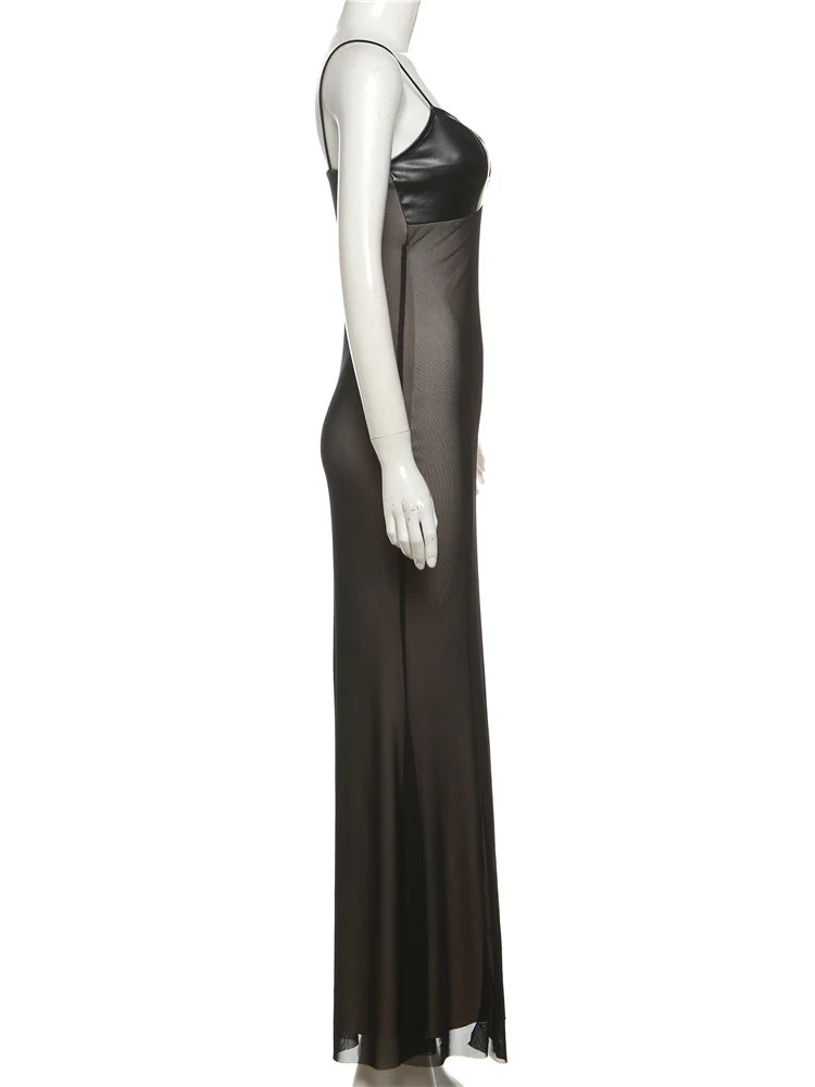 Nibber Sleeveless Patchwork Leather Dress Women Wrap V-Neck Backless Skinny Clubwear Double Deck Summer Midnigh Party Vestidos