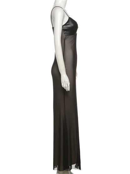 Nibber Sleeveless Patchwork Leather Dress Women Wrap V-Neck Backless Skinny Clubwear Double Deck Summer Midnigh Party Vestidos