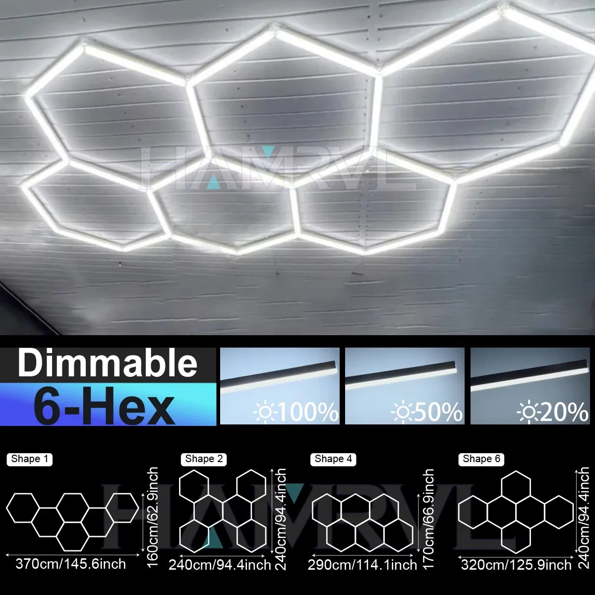 Hexagon Dimmable LED Ceiling Light Modern Honeycomb Panel with 3-Level Dimming 100%/50%/20% for Living Room Bedroom Salon Garage