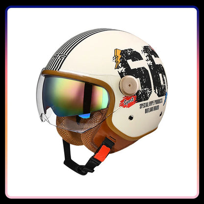 Retro Open Face Motorcycle Helmet Daul Lens DOT ECE Approved Vintage Jet Helmet 3/4 Open Half Helmet for Scooter Curiser Chopper