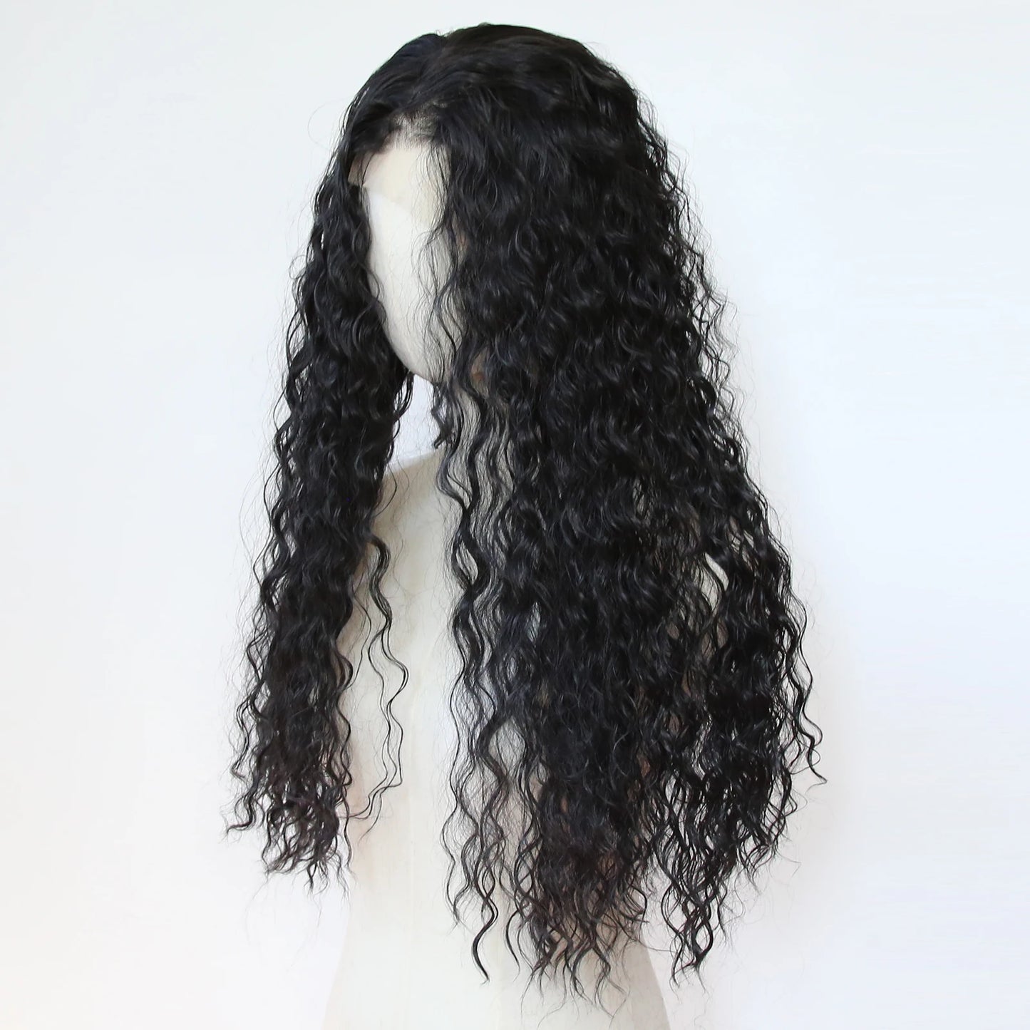 Black Romance Curly Synthetic Lace Front Wig Long Deep Curly Jet Black Lace Front Synthetic Wig Pre Plucked Natural Hairline