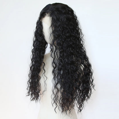Black Romance Curly Synthetic Lace Front Wig Long Deep Curly Jet Black Lace Front Synthetic Wig Pre Plucked Natural Hairline