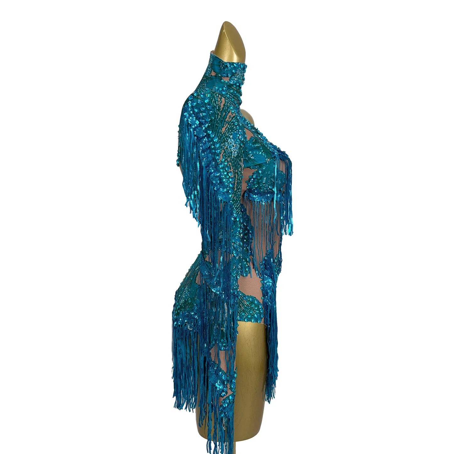 Sparkly Sequins Tassel One Shoulder Tight Bodysuit Women Dance Leotard Outfit Nightclub Bar Performance Costume Stage Wear Duxiu