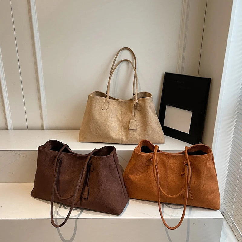 Elegant Shoulder Bag Pouch Suede Shoulder Bag Korean Style Storage Suede Handbag Suede Bucket Bag All-match Underarm Tote Bag