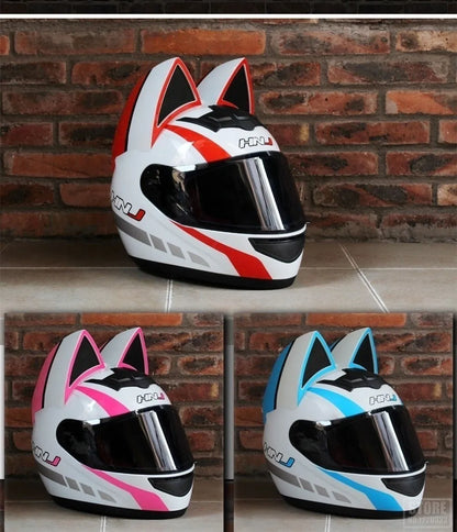 Capacete Casque Moto Motorcycle Full Face Helmet Women Moto Ear Helmets Personality Motorbike Helmet Cat Ear Helmet Motocross