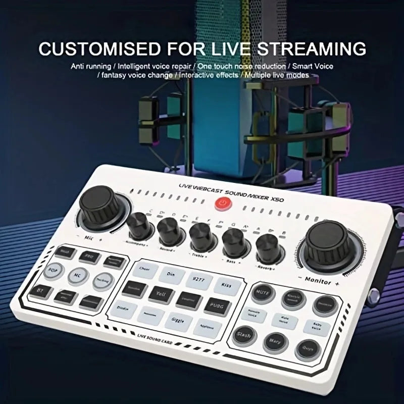 X50 Podcast Recording Equipment with Podcast Mixer Sound Card for Live Streaming Voice Changer DJ Audio Mixer Interface
