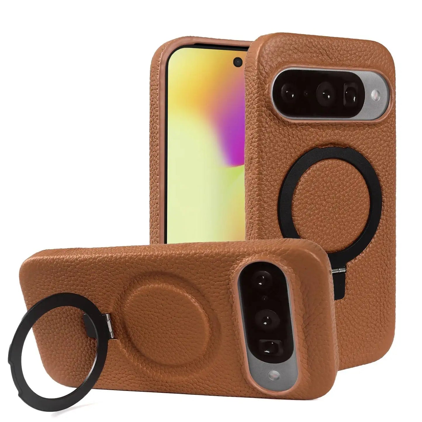 Magnet Ring Stand Phone Case For Google Pixel 10 Pro 9Pro 8A 7Pro 6pro 5A Cover Genuine Leather Case Magnetic Back Cover Cases