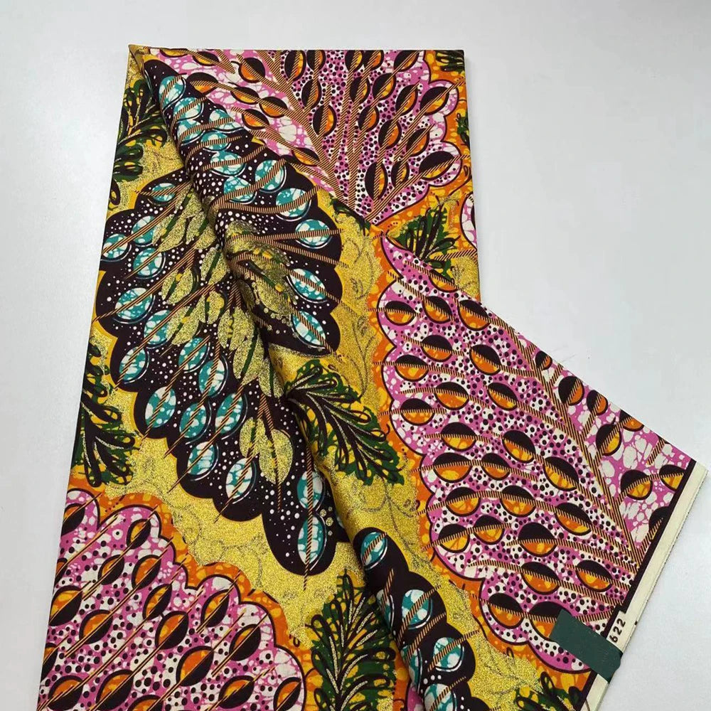 New African Wax Print Fabric Ankara Kitenge Pagne Loincloth Batik Wholesale Golden Glitter Grand 100Cotton Material For Sew 6yar