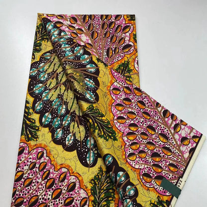 New African Wax Print Fabric Ankara Kitenge Pagne Loincloth Batik Wholesale Golden Glitter Grand 100Cotton Material For Sew 6yar