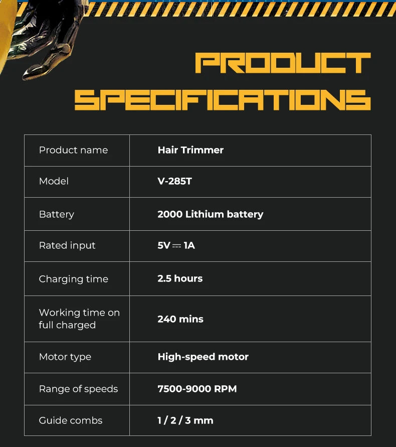 VGR Hair Trimmer Professional Hair Cutting Machine Electric Clippers Cordless Barber Haircut Rechargeable Trimmer for Men V-285