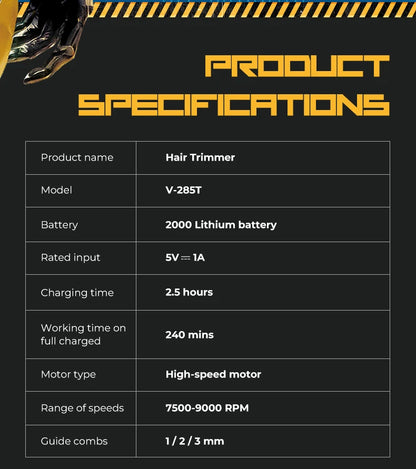VGR Hair Trimmer Professional Hair Cutting Machine Electric Clippers Cordless Barber Haircut Rechargeable Trimmer for Men V-285