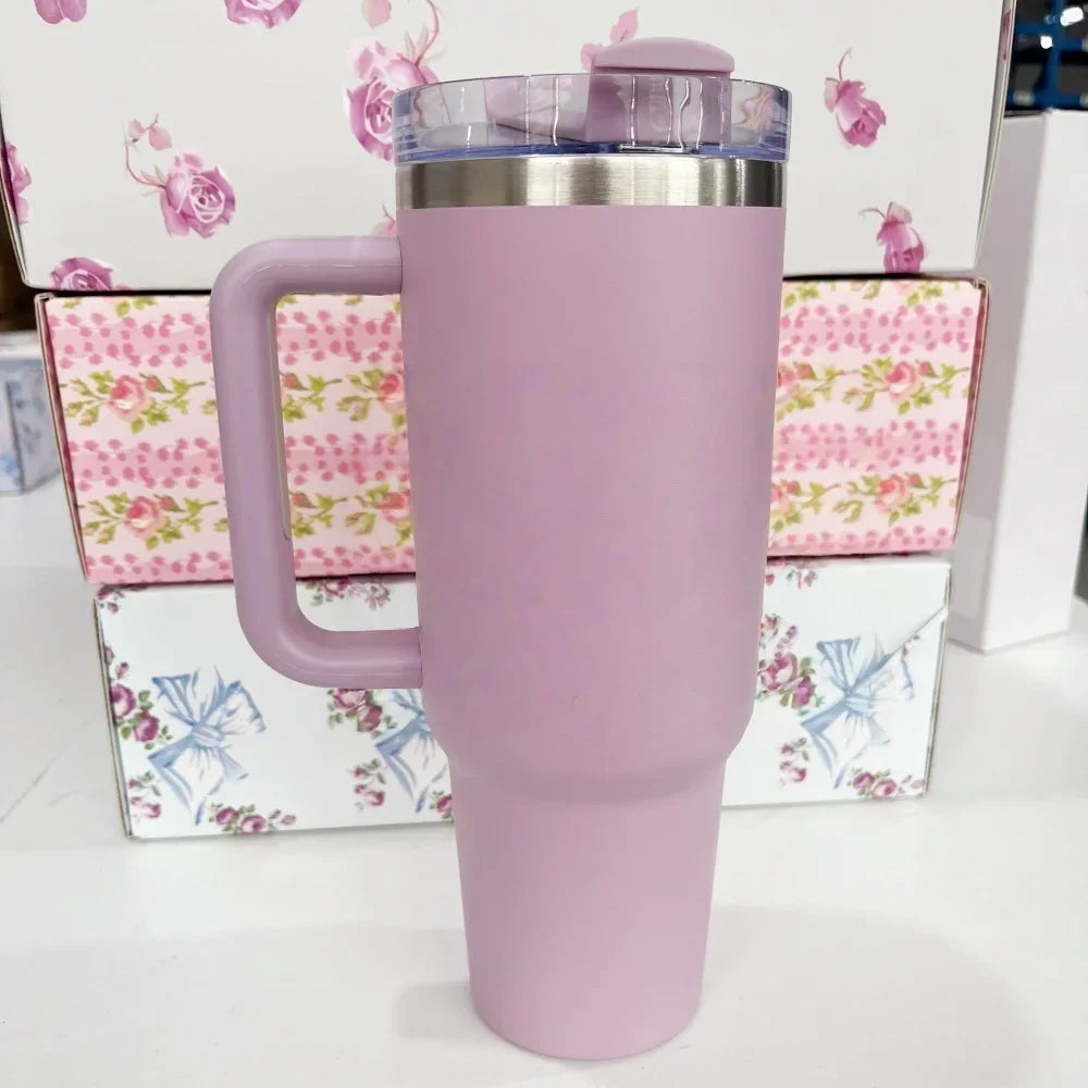 40oz Tumbler withLOGO Handle Lid Straw Stainless Steel Vacuum Insulated Quengher H2.0 Thermos Cup Silicone Boot for Stanleys