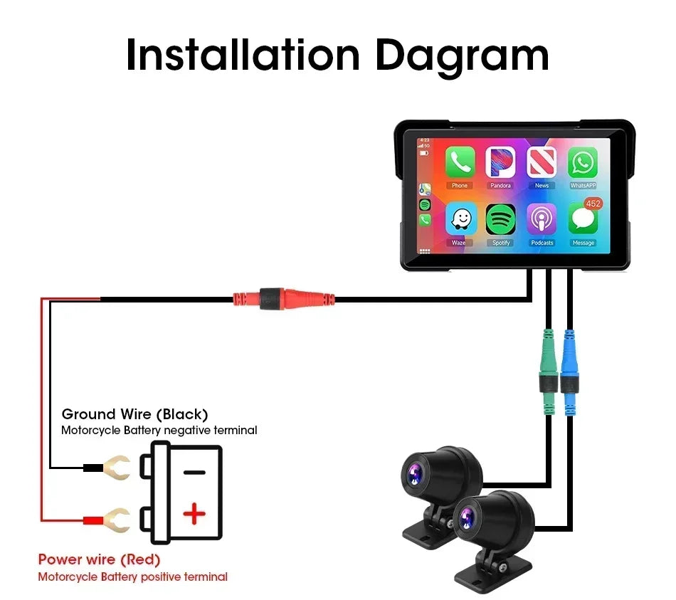 7 inch Portable Motorcycle Navigation Support 2K Camera  IPX7 Waterproof LCD Display For Wireless CarPlay Android Auto