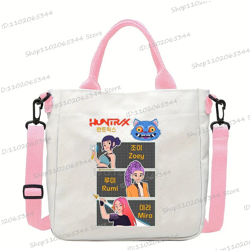 Y2K Anime Cartoon Print Women Canvas Strap Shoulder Bag Fashion Cartoon Anime Crossbody Bags Student Teenage Handbags